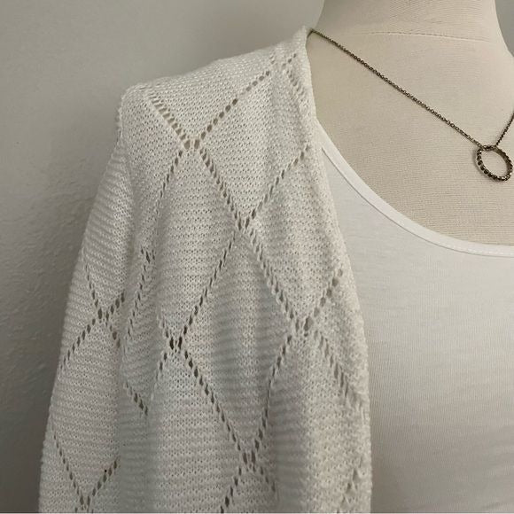 Open Front White Knit Cardigan (S)