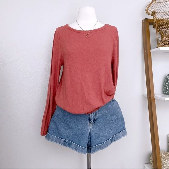 Deep Coral Textured Long Sleeve Top (S)