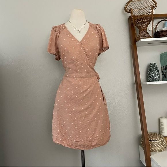 Dotted True Wrap Muted Pink Dress (M)