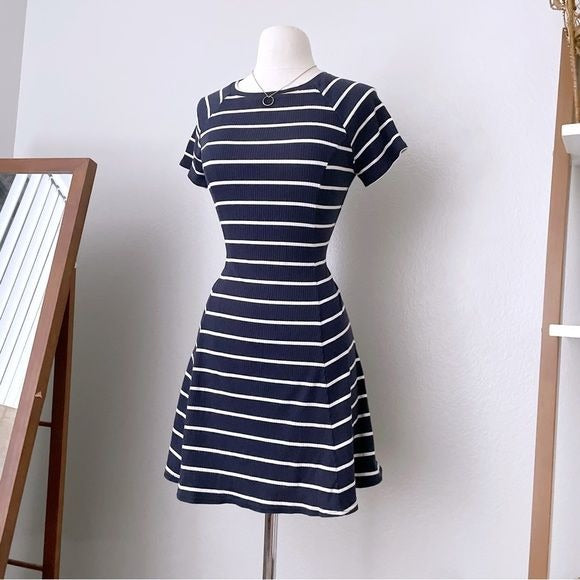 Mini Ribbed Stripe Blue and White Dress (M)