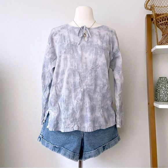 Blue Tie Dye Floral Embroidered Top (XSP)