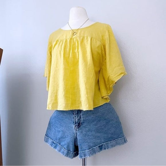 Yellow Flutter Sleeve Boxy Top (L)
