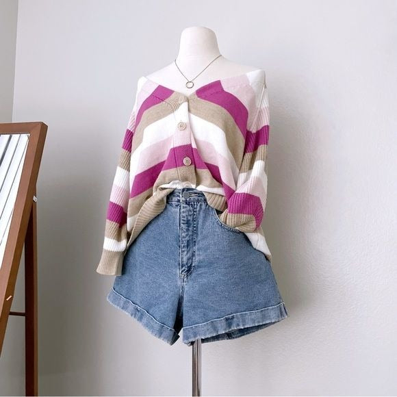 Knit Stripe Button Front Cardigan (18)