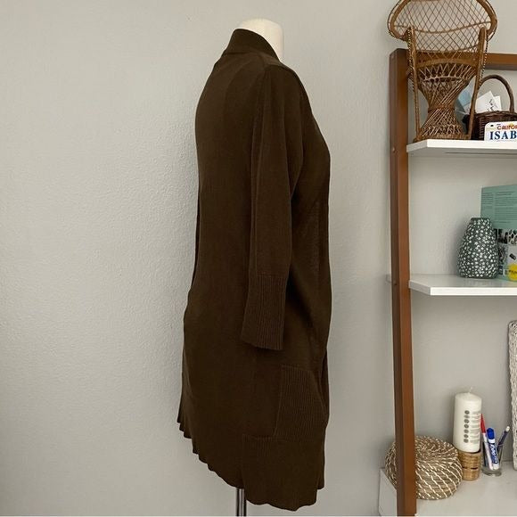 Brown Long Line Open Front Cardigan (S)