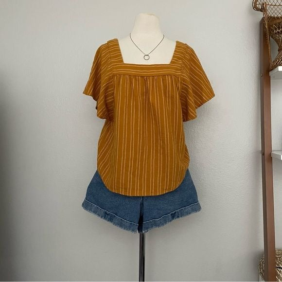Orange Stripe Cotton Short Sleeve Top (S)