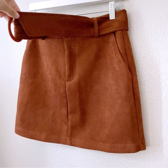 Brown Suede Mini Stretchy Skirt (S)