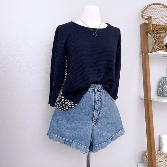 Navy Blue Knit Top With Floral Back (XS)