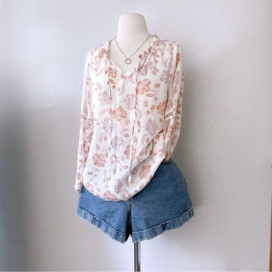 Floral Airy Long Sleeve Boho Top (S)
