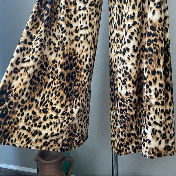 Wide Leg Leopard Print Pants (M)