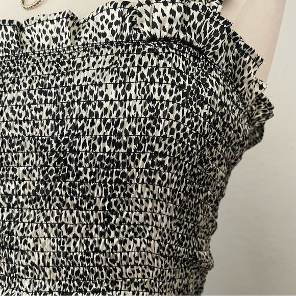 Ruched Cheetah White and Black Mini Dress (L)