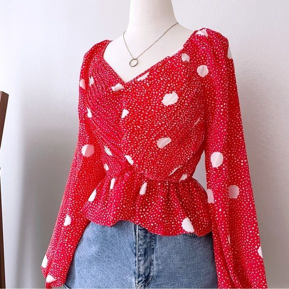 Polka Dot Red Pleated Top (M)