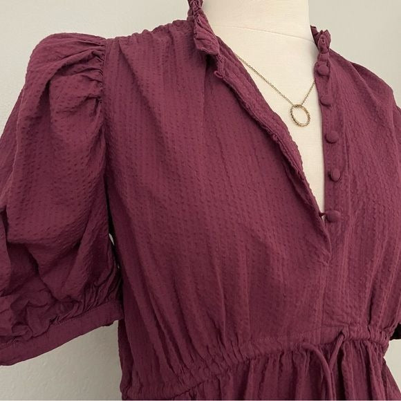 Burgundy Structured Puff Sleeve Mini Dress (XS)