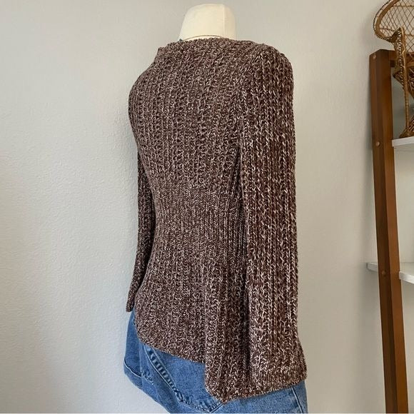 Brown Marled Button Front Knit Cardigan (S)