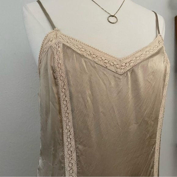 Gold Silk Midi Slip Dress (L)