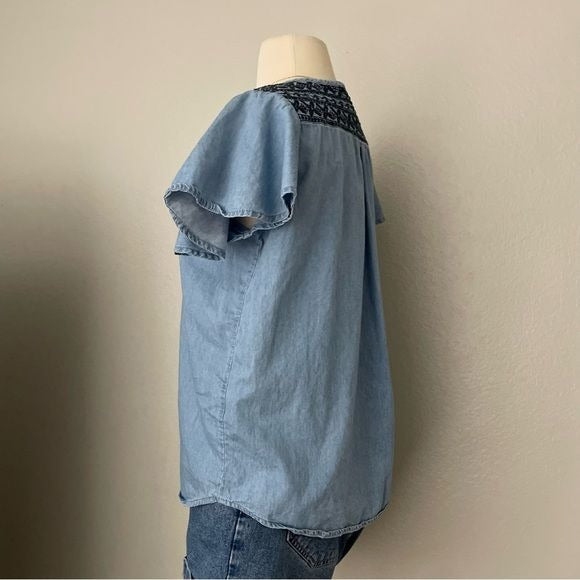 Blue Chambray Embroidered Top (M)