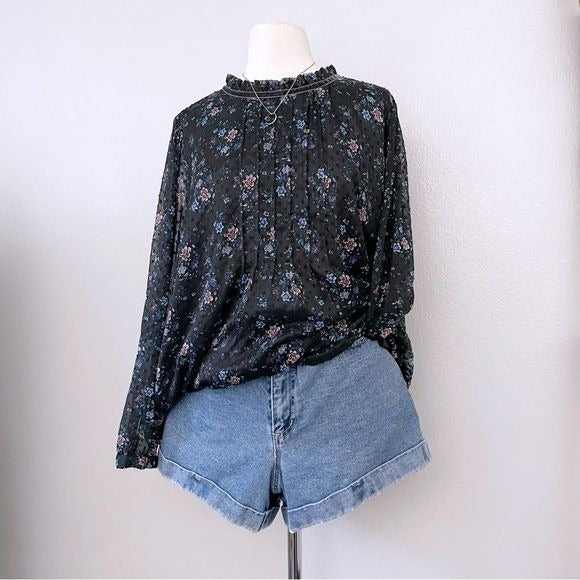 Black and Floral Pleated Top (20)