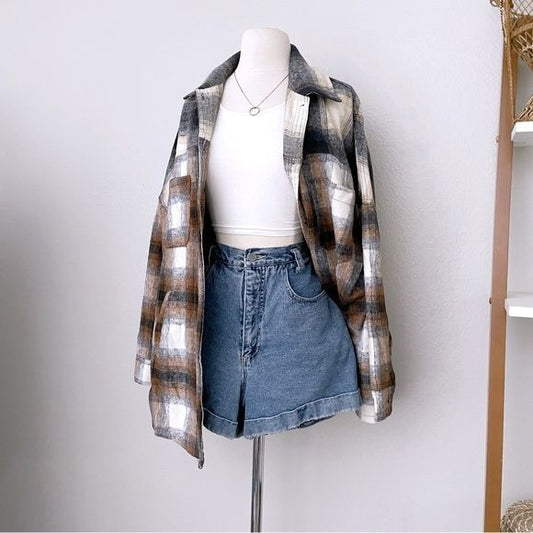 Plaid Oversized Button Front Shacket (S)