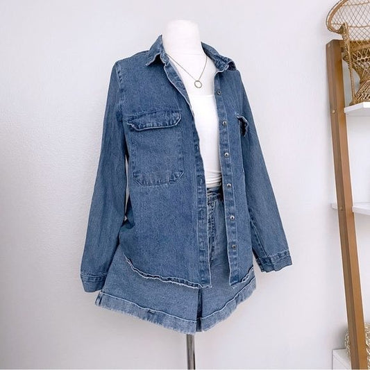 Oversize Medium Blue Wash Denim Jacket (S)