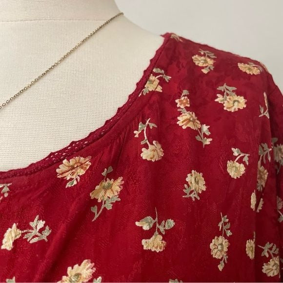 Red Waist Tie Floral Prairie Dress (XXL)