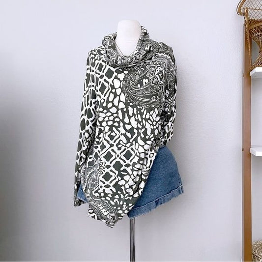 Asymmetrical Patterned Cowl Neck Sweater (L)