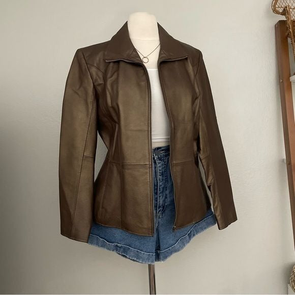 Deep Bronze Leather Zip Up Jacket (L)