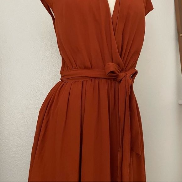 Burnt Orange Waist Tie Midi Dress (XS)