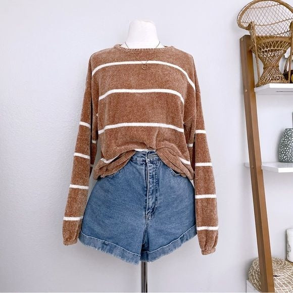 Knit Chenille Stripe Pullover Sweater (XL)