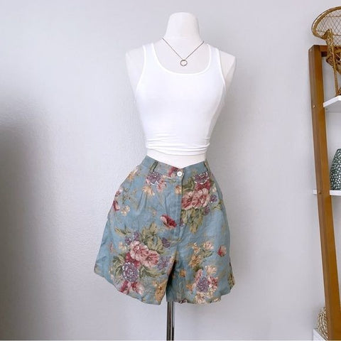 Linen Vintage Floral High Rise Shorts (12P)