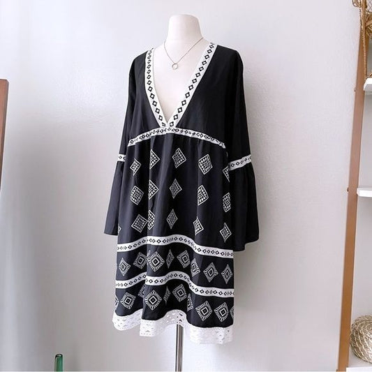 Black Babydoll Lace Trim Dress (XXL)