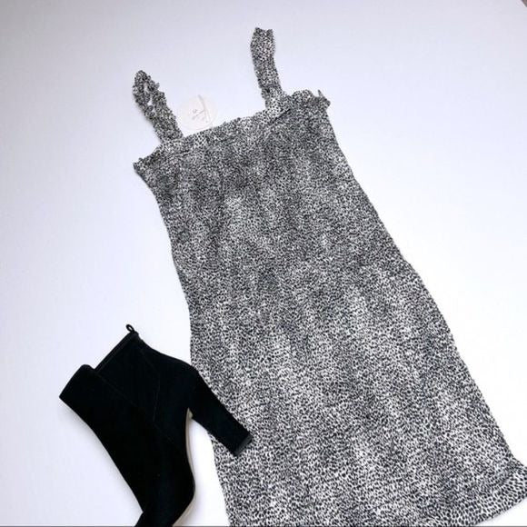 Ruched Cheetah White and Black Mini Dress (L)