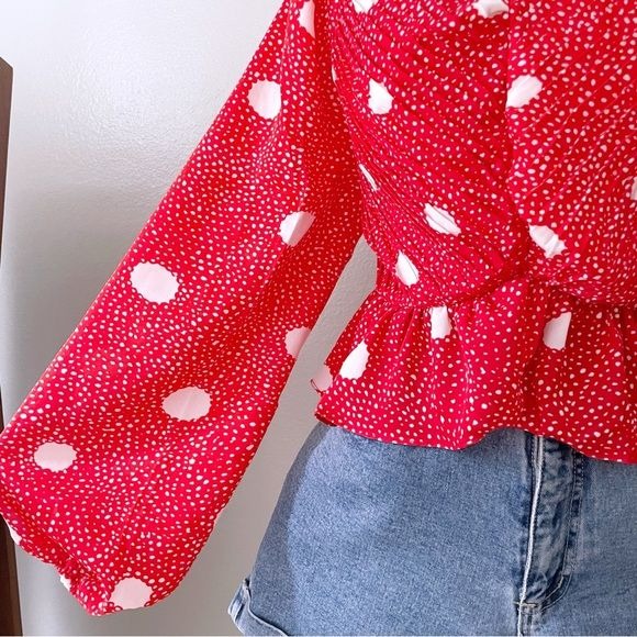 Polka Dot Red Pleated Top (M)
