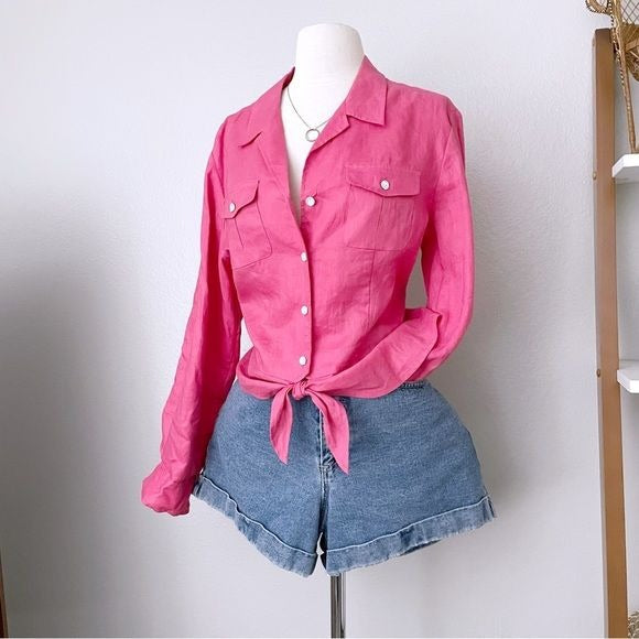 Linen Button and Tie Front Pink Top (XL)