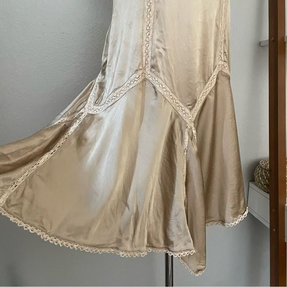 Gold Silk Midi Slip Dress (L)