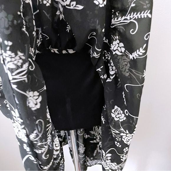 Vintage Tiered Floral Black and White Midi Skirt (S)