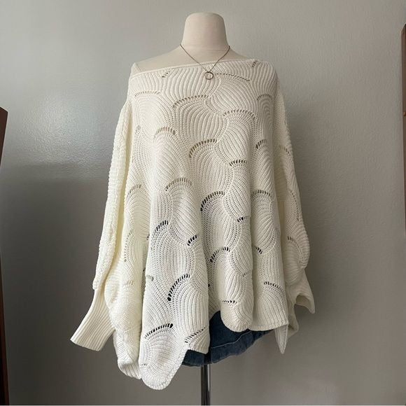 Oversize Slouchy Cream Knit Sweater (S/M)