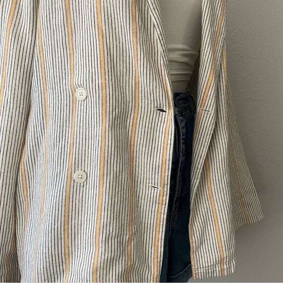 Linen Blend Striped Oversize Casual Blazer (L)