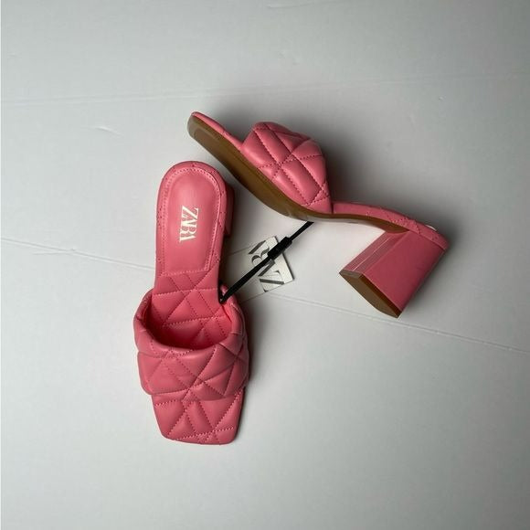 Quilted Square Toe Pink Heels Sandals (8)