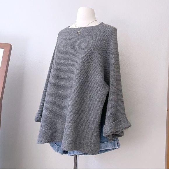 Oversize Ribbed Grey Knit Boxy Sweater (L)