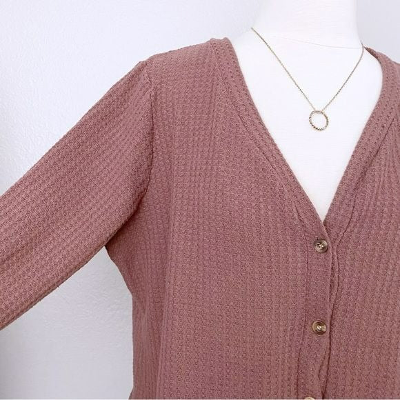 Waffle Knit Slouchy Tie Front Top (XL)