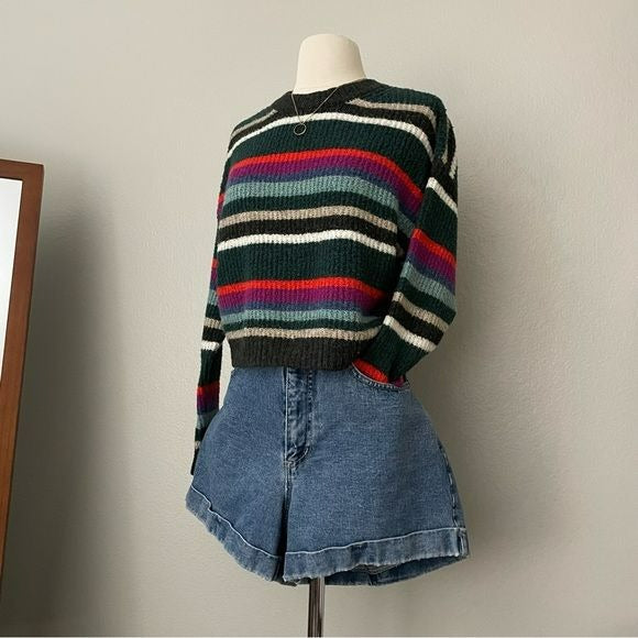 Knit Striped Boxy Cropped Pullover Sweater (S)