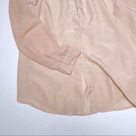 Delicate Buttton Front Sheer Long Sleeve Top (XL)