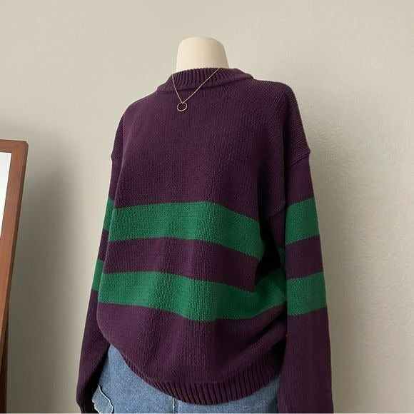 Vintage Chunky Knit Striped Sweater (L)