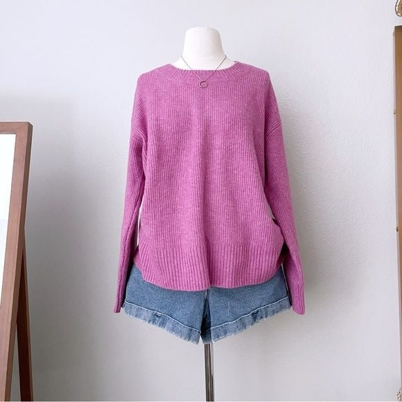 Knit Purple Ribbed Pullover Sweater (XL)