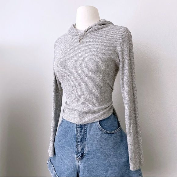 Ribbed Grey Marled Crop Sweater Top (M)