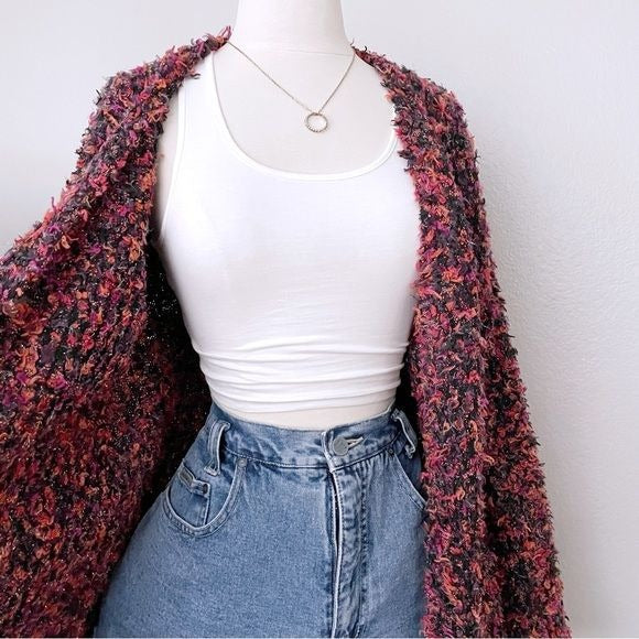 Multicolor Fuzzy Woven Open Front Cardigan (M)