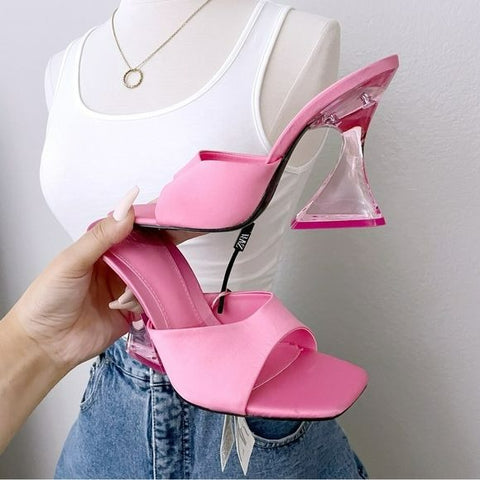 Clear Pink Heeled Sandal Mules (6)