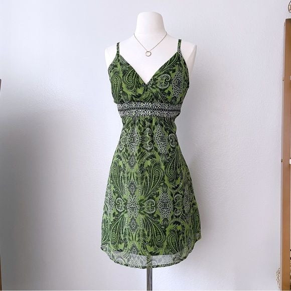 Paisley Green Y2K Style Dress (S)