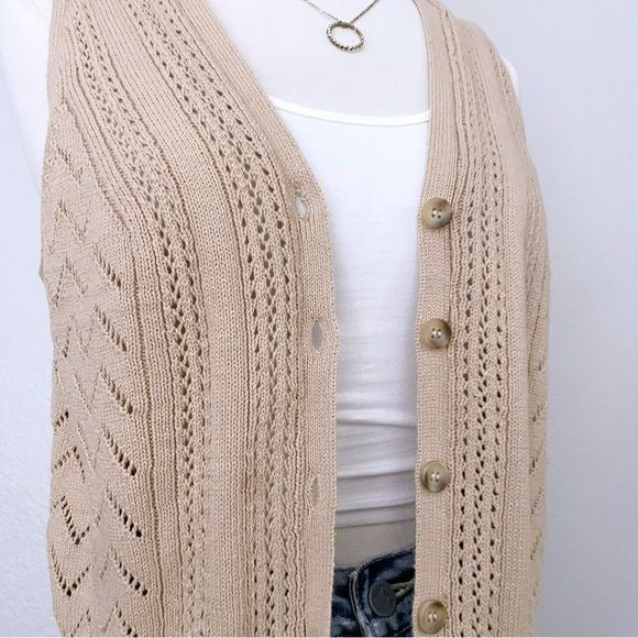Neutral Beige Knit Sweater Vest (M)