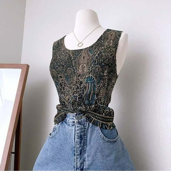 Vintage Smocked Paisley and Abstract Print Top (L)