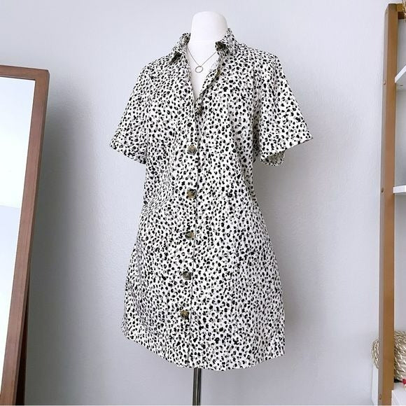 Leopard Print Button Front Shirt Dress (L)